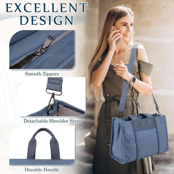 Canvas Tote Bag Women Large Capacity Crossbody Shoulder Stylish Durable - Picture 3 of 7